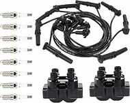2PCS FD487 Ignition Coils and 8 Iridium Spark Plugs with Wire Set Compatible with Mercury Lincoln To