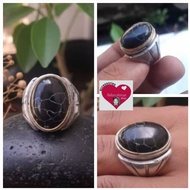 CINCIN AKIK BATU PIRUS MESIR HITAM ORIGINAL NATURAL HAWLITE 18X13mm