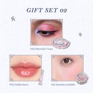 Flower Knows Shells Jewel Collection makeup gift set inclusdes lip glaze+eyeshadow/setting poder+blu