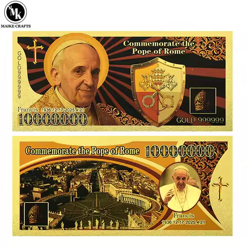 Pope Francis Commemorates Gold Foil Banknote 1 Million Dollar Plastic Money Collection Gift