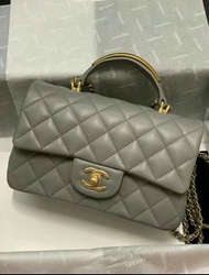 Chanel MINI CF handle Handbag gery 灰色金扣 手柄 手袋 包包