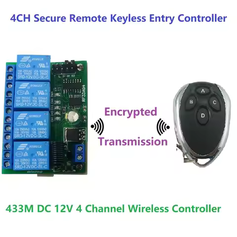 433M 4CH Secure Remote Keyless Entry Controller Rolling Code Keeloq HCS301 Remote Control Keyfob Tra