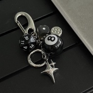 Magic 8 Ball Dice Keychain Y2K Pool Ball Star Lucky Dice Silver Heart Bag Charm Cute Cool Keychain G