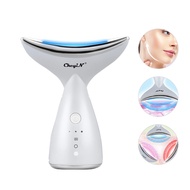 COD✒CkeyiN Neck Face Massager Vibration LED Photon Therapy EMS Firming Lifting Wrinkle Removing Faci