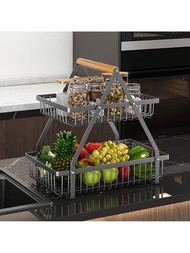 1入組水果籃,2層果盤,廚房櫃台金屬線製收納籃,水果蔬菜保鮮架,麵包零食蔬菜收納盤,用於水果蔬菜儲存和展示,可用於廚房和客廳
