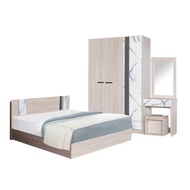 Raminthra Furniture ชุดห้องนอน 5ฟุต กลอรี่ สีโซลิดลายหิน ( เตียง 5ฟุต+ ตู้เสื้อผ้า+โต๊ะแป้ง ) Bedroom Set