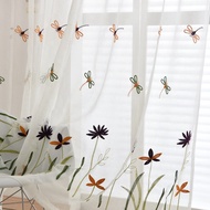 COD Dragonfly Sheer Curtain Bedroom Sliding Glass Door Pastoral Embroidery Leaf Curtain Light Filtering Drape Voile Tulle Sliding Door GFBGVHVG