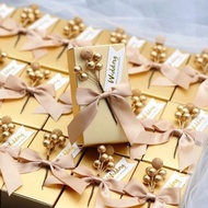 ❣️READY STOCK❣️ Candy Golden Box Pink Ribbon 🎀, Wedding Door Gift, Party Candy Gift