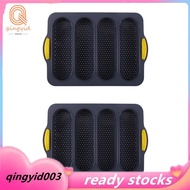 Cake Baking Mold 2pcs 4-Slot Silicone French Baking Tray for Burgers Toasts Trays