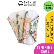 The Hive Set of 3 FLORAL DESIGN Waterproof Reusable Sanitary Pad :Washable, Economical, Eco-Friendly