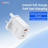 YESIDO YC89 65W GaN Charger / USB-C + USB-L + QC Super Fast Quick Charging / UK Plug