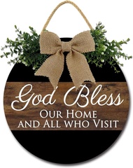 FemiaD God Bless Our Home Porch Sign Rustic Welcome Wreaths Sign for Farmhouse Decorations Wood Hang