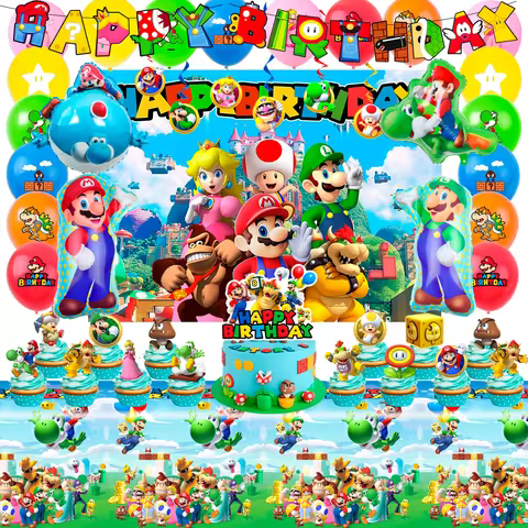 68 Pcs Mario Birthday Party Supplies&Super Mario Party Decorations-Backdrop Tablecloth Balloons etc 