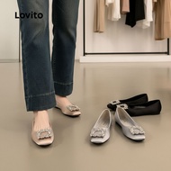 Lovito Women's Elegant Rhinestone Flats, Classic & Versatile Commute Ballet Shoes LFA82133