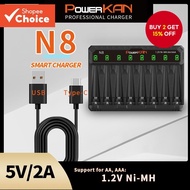 POWERKAN AA/AAA USB Charger, Independent Charging LED Indicator Battery Status, Suitable for 1.2V Ni