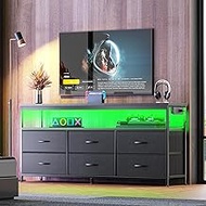 Huuger TV Stand Dresser with Power Outlets and LED Lights, 54 Inch Entertainment Center for 60, 55, 