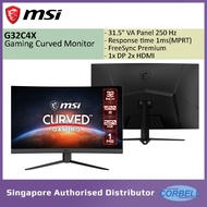 MSI G32C4X 32 inch Curved Gaming Monitor FHD/VA Panel/250hz/1ms(MPRT)/FreeSync Premium/ Displayport 1.4a/HDMI 2.0 (MO 1077)