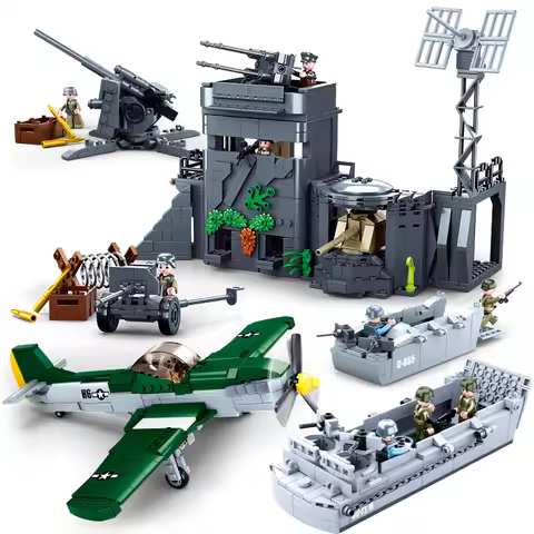 SLUBAN Normandy Landings Military Germany Battle Vehicle WW2 Bunker Fighter Building Blocks Model Wo