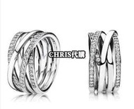 Chris 精品代購 Pandora 潘朵拉 寬版鑲鑽多環戒指  925純銀 Charms 美國正品代購