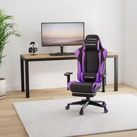Gaming Chair with Footrest, Ergonomic Computer Game Desk Chair, Reclining Gamer Chair Seat Height Ad