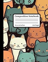 Composition Notebook Journal for Writing- Cats: 8.5 x 11 Inches 100 page Aesthetic Preppy Lined Paper Tablet for Journaling, Note Taking for College, Students, Work, School Supplies