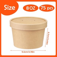 8 oz 75 Pack Paper Soup Containers with lids, Disposable Kraft Food Cups, Soup Cups Paper Ice Cream 