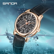SANDA Fashion Women Top Luxury Brand Watch Ladies Casual Quartz Business Leather Watches Waterproof Shockproof Watch For Women