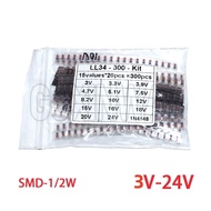 300PCS SMD LL34 Zener Diode Kit 0.5W 1/2W 3V-24V 2V-39V SMD Diode Set 1N4148