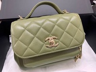 Chanel business affinity bag 郵差包小號 限定綠茶色 荔枝皮 x mini flap 17cm 20cm 小方胖 金球 goldball 盒仔 vaniety case classic flap 小廢包