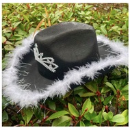 Premium Quality Black Cowgirl Hat Blinking Rhinestone Crown Cowboy Hat for Party with Tiara Party Co