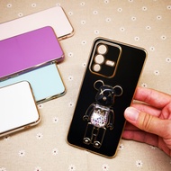 Carristo Vivo V21 4G 5G Vivo V21E Vivo V23E Vivo V23 5G Cute Bear Mobile Phone Stand With Gold Accen