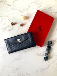 Celine Vintage Long Wallet / Black Leather x Silver ring purse / Classic logo 稀有中古二手CELINE黑色皮革金扣長錢包手拿袋小長夾