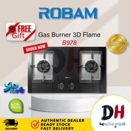 【Ready Stock】Robam 3D Flame Series Built-in Gas Stove with 2 Burner 4.0kW Black Glass - B978 (Kitche