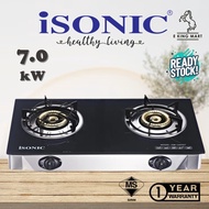 Isonic Gas Cooker Double 2 Burner Stove IGB-120TG7 Tempered Glass 7.0kW Dapur Gas Masak Kaca