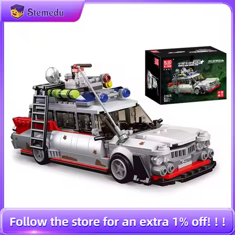 636PCS MOULD KING 27020 10021S Mini Ghost Bus Model ECTO-1 Technical Car Model Toys Assembly Buildin