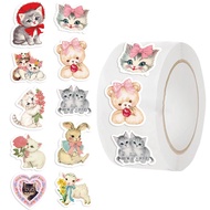 500pcs/roll Cartoon Animal Cat Sticker Graffiti Stickers For Bicycle Hand Account Pencil Case Gift D
