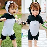 Mobely Kid Baby Boy Adorable Shark Decor One-piece Hooded Swimsuit Panda Penguin Design Swim Wear For 1-6years Baby Boys Girls