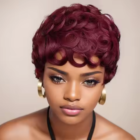 99J Pixie Cut Wig Human Hair Short Curly Human Hair Wig For Women 150% Density Machine Made Cheap Wi