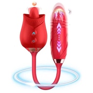 Rose Vibrator Female Toys-3 in 1 Double-Headed Vibrator Plug Dildo Tongue Licking Nipples Vagina Clitoral Stimulation Vibration Plug Butt Anal Sex Retractable Vibrator with 10 Modes Waterproof Charging Couple Sex Toys