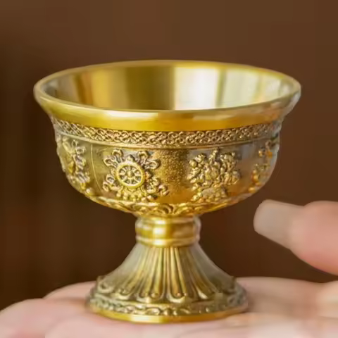 Buddhism Altars Bronze Mini Bowl,Engraving Eight Auspicious Tibetan Offering Buddha Bowl,Holy Water 
