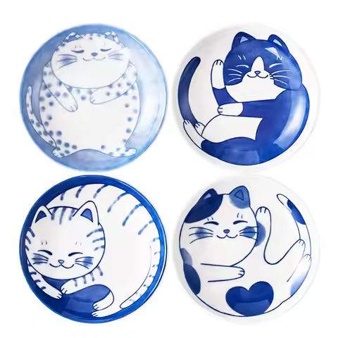 Cute Cat Soy Sauce Dish Ceramic Cat Bowls Japanese Cat Plates Dipping Bowls Snack Dish Small Ceramic