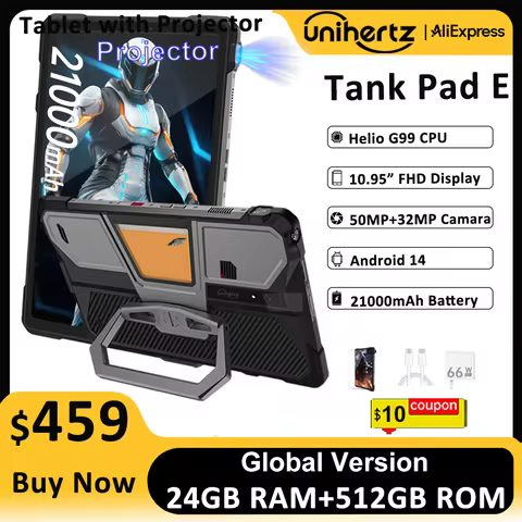 Unihertz 8849 TANK PAD E Rugged Tablet with Projector 21000mAh 120Hz IP68/IP69K 24GB 512GB 66W 10.95