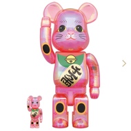 Medicom Toy 2022 粉紅 桃色透明電鍍招財貓 400% + 100% Bearbrick Clear Chrome Maneki Pink