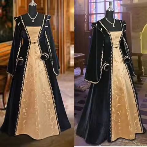 15th-16th Century Tudor Dress Queen Anne Boleyn Costume Ball Gown Women Renaissance Theater Costume 