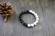 銀曜石拼白松石組合手串招財小眾款式