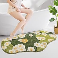 SiliPacks 3D Moss Floral Bath Rugs,Cute Flower Bath Mat,Green Non Slip Bathroom Rugs,Soft Water Abso