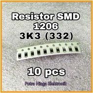 Contents: 10pcs SMD 1206 3K3 Resistor 3.3K 3.3K 3300 ohm Marking: 332
