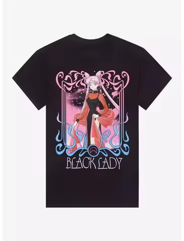 Summer 2026 Sailor Moon Bunny "Black Lady" Dark Goth Theme 100% Cotton Printed T-shirt Male and Fema