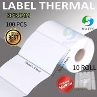 Barcode Label 50mm, 30mm Thermal Paper 1000pcs/ 10roll Compatible D400/TP461/B3S