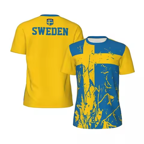 Sweden Football T-Shirt For Men 3D Printed Loose Tshirt Fashion Short Sleeve Round Neck Tees Tops Su